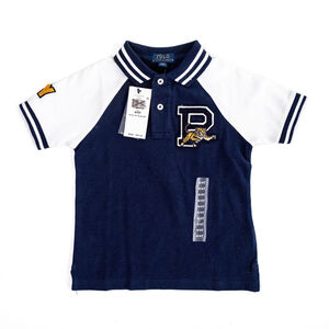 NWT Ralph Lauren Polo Boy's Shirt Navy & White “P” Tiger Varsity Patch Rare - 4T